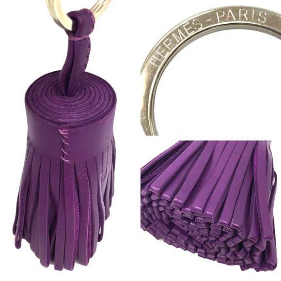 HERMES Carmen Key Ring Holder Charm Anjou Milo Leather Purple (VIOLET) Wallet... - Picture 3 of 3